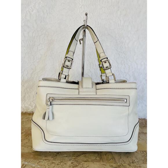 Vtg Coach Hampton convertible leather/Canvas white/lime shoulder bag Bag F11345 - Picture 2 of 10